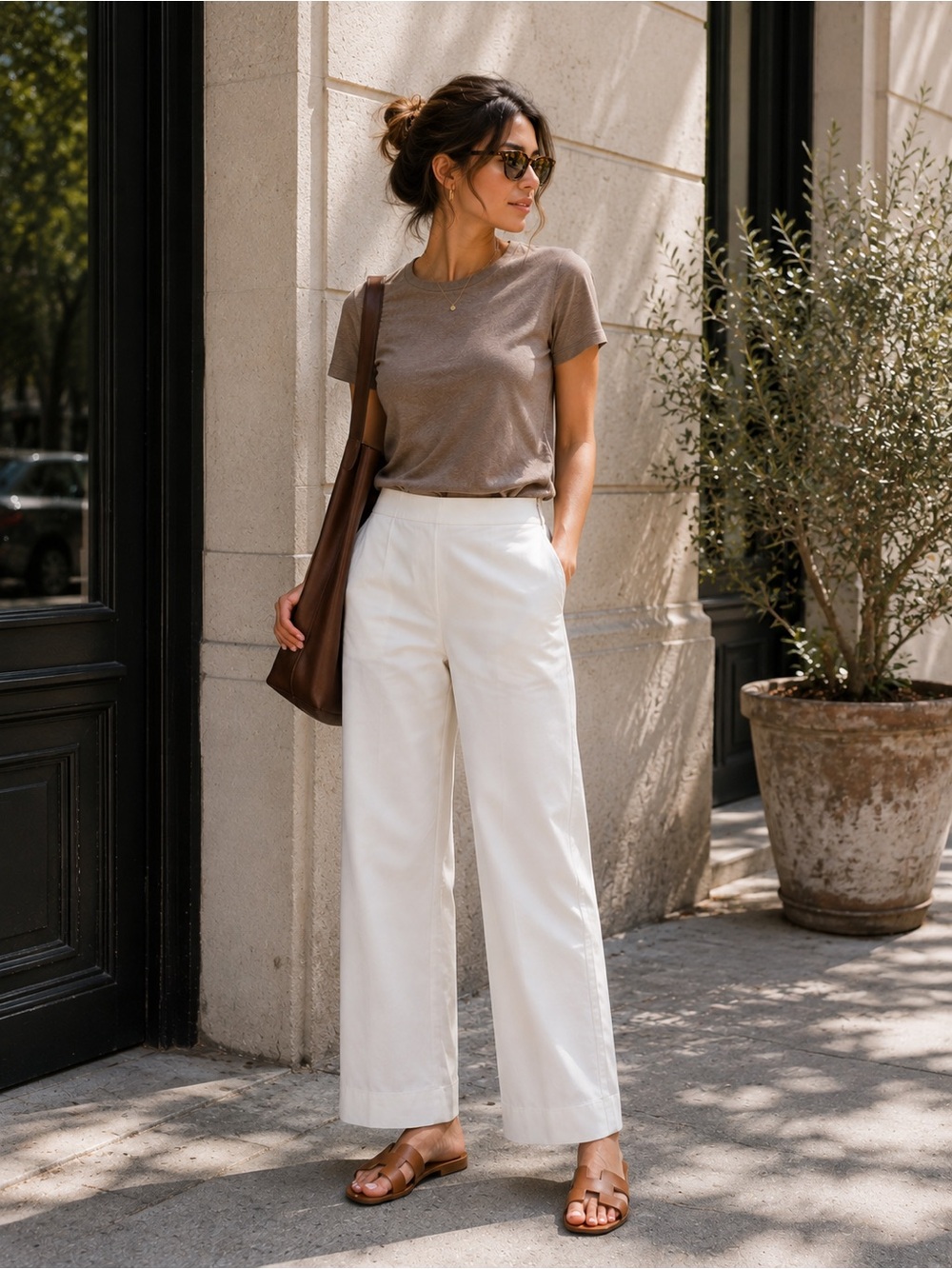 Oscar de la Renta White Wide-Leg Cotton Pants